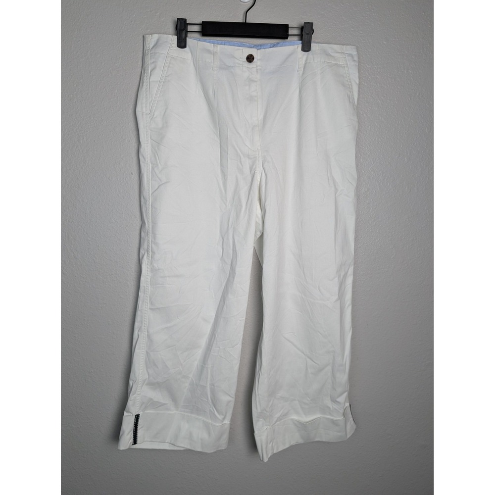Crown & Ivy Pants Womens 14 White Capri Straight Leg Twill Pockets Stretch